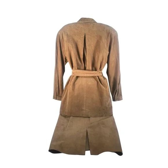 vintage‎ 80's Pia Rucci fine suede safari or western style skirt suit beige sz 8 - Picture 5 of 9